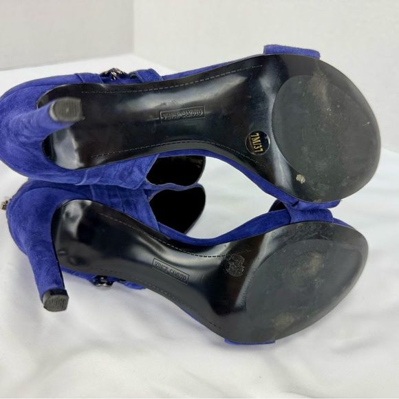 Vince Camuto Freya Open-Toe Heels Size 7 Blue Ankle Cuff Silver Chain Details - Picture 11 of 12